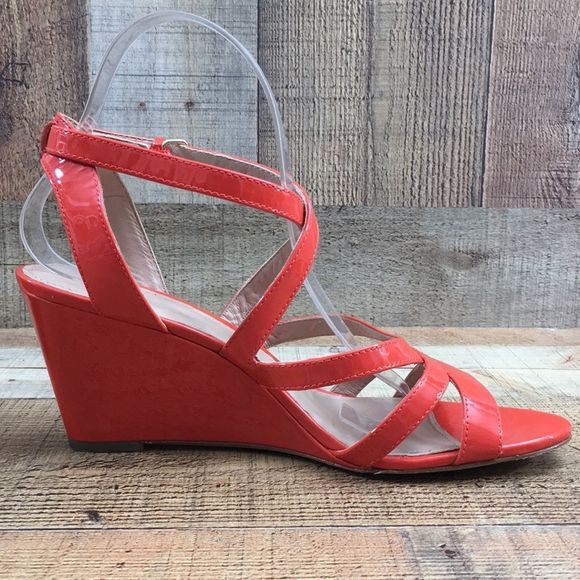 J. Crew Marci Patent Leather Strappy Wedge Sandals Orange Womens 9 - Picture 5 of 12